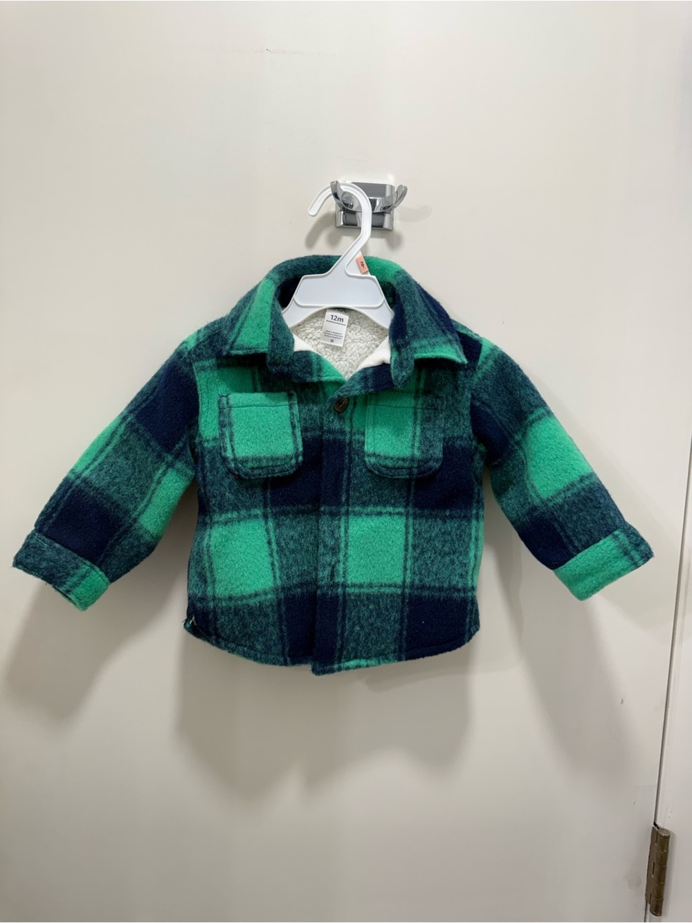 Carter's Green & Navy Plaid Kids Jacket with Sherpa Collar